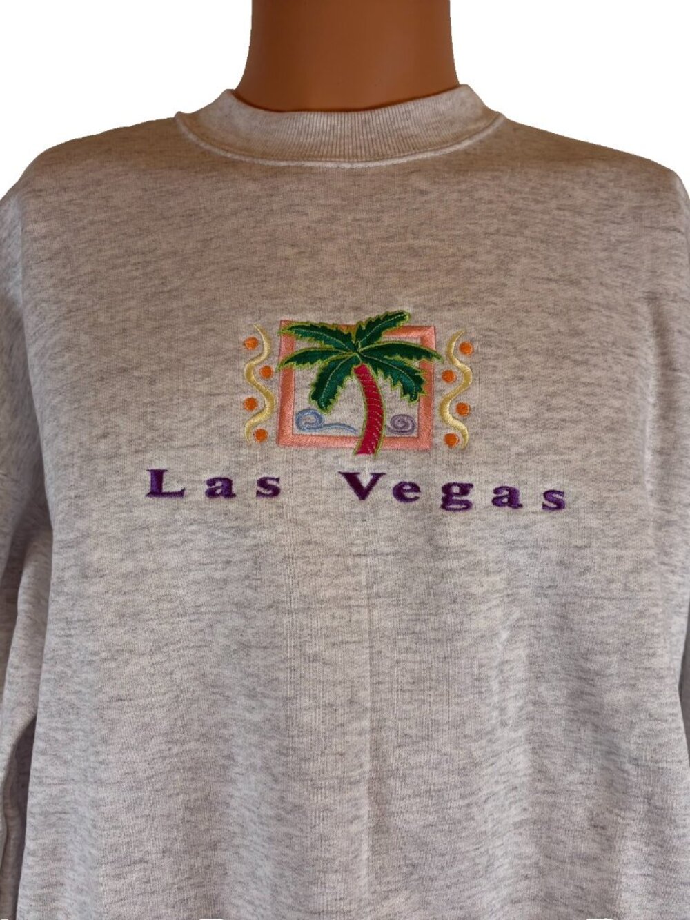 Vintage Las Vegas Crewneck Sweatshirt Mens Size XL Gray Palm Trees Nevada 90s